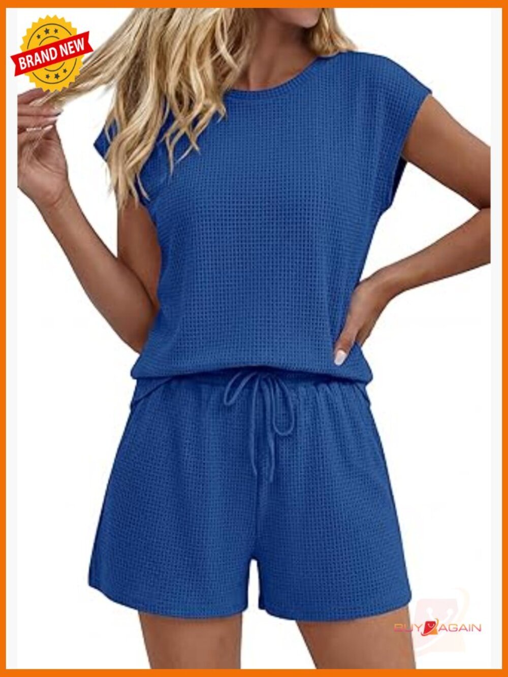 Waffle Knit Two Piece Short Set for Women Lounge Vacation Outfit
